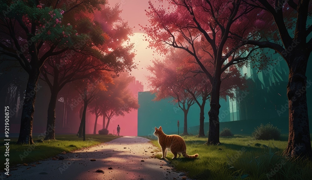 Naklejka premium Autumn Stroll with Ginger Cat