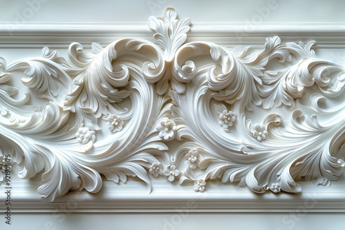 An intricate white bas-relief sculpture of flowers on a wall created with generative AI technology