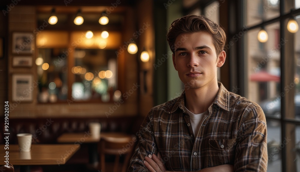Contemplative Young Man in Cafe Contemplative Young Man in Cafe
