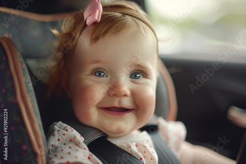 Beautiful lovely baby in carriage or carseat spending family time traveling or promenading, Generative AI