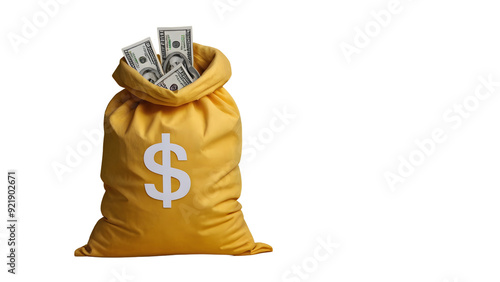 Yellow bag full of money isolated png