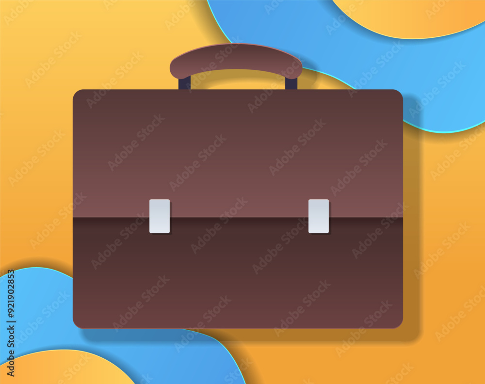 Briefcase business concept paper cut style brown briefcase with handle and clasps on yellow and blue abstract background Briefcase business concept paper cut style brown briefcase with handle and clasps on yellow and blue abstract background