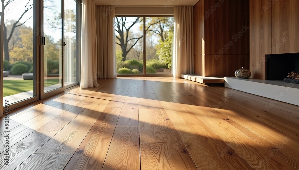 Obraz premium Newly installed flooring in a home, showcasing a flooring advertisement shoot.