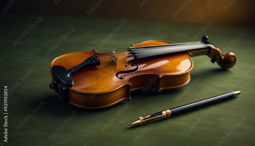 Fototapeta premium Elegant Violin on Green Background