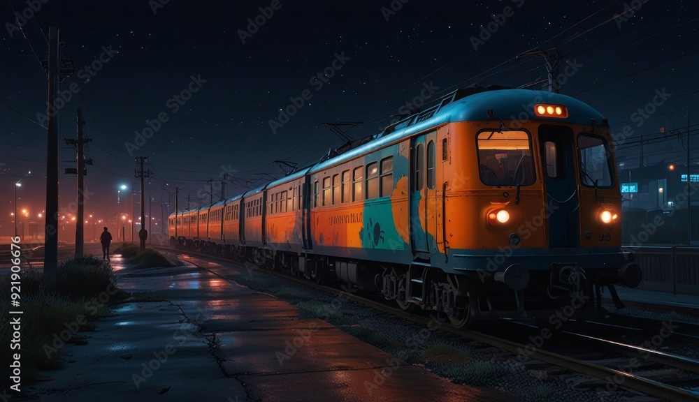 Naklejka premium Vibrant Night Train Journey