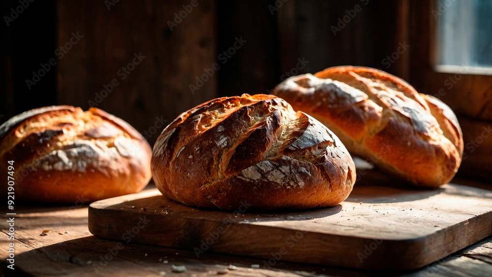 loaves of homemade bread on wooden table loaves of homemade bread on wooden table
