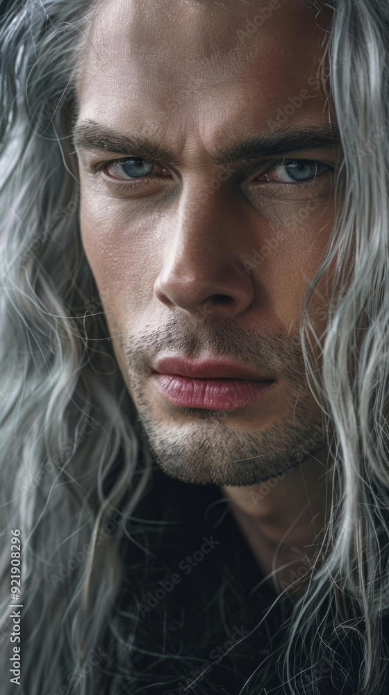 A man with long hair and a serious expression A man with long hair and a serious expression