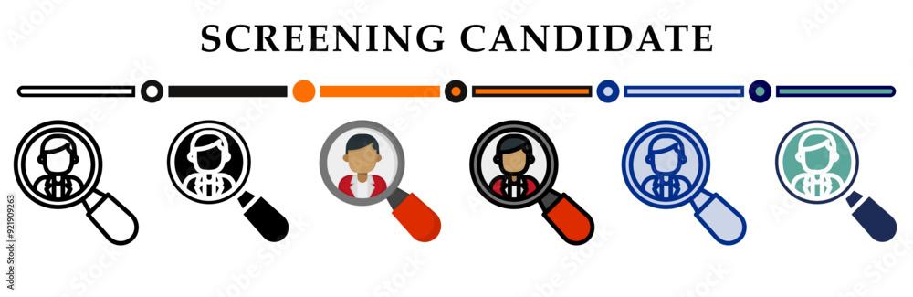 Screening candidate icon collection. 6 Various style icons. For sign, symbol, element, presentation, infographic or web graphics. Vector Illustration. Screening candidate icon collection. 6 Various style icons. For sign, symbol, element, presentation, infographic or web graphics. Vector Illustration.