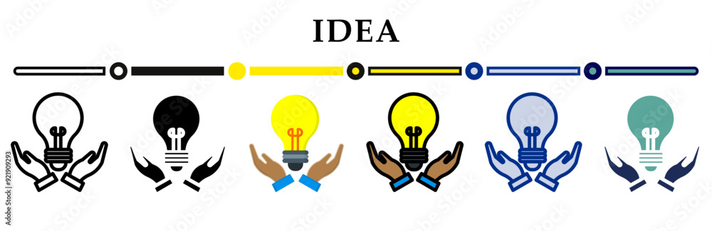 Idea icon collection. 6 Various style icons. For sign, symbol, element, presentation, infographic or web graphics. Vector Illustration Idea icon collection. 6 Various style icons. For sign, symbol, element, presentation, infographic or web graphics. Vector Illustration