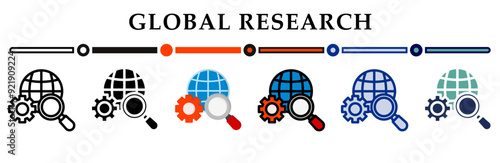 Global research icon collection. 6 Various style icons. For sign, symbol, element, presentation, infographic or web graphics. Vector Illustration.