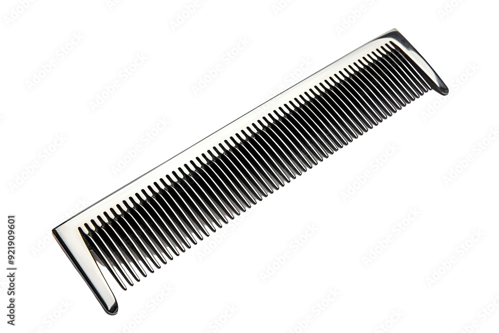 A Sleek Silver Comb Elegantly Positioned on a Soft White Surface in Afternoon Light on White or PNG Transparent Background. A Sleek Silver Comb Elegantly Positioned on a Soft White Surface in Afternoon Light on White or PNG Transparent Background.