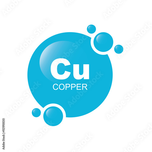 Copper or Cu chemical element, - icon, vector, symbol.