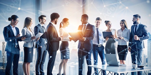 group of people standing in the office