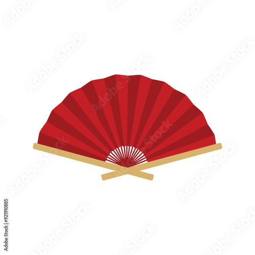 Red Chinese, Japanese paper folding hand fans, fan in vintage style white isolated background. Vector fan icon for decoration and celebration traditional asian holidays