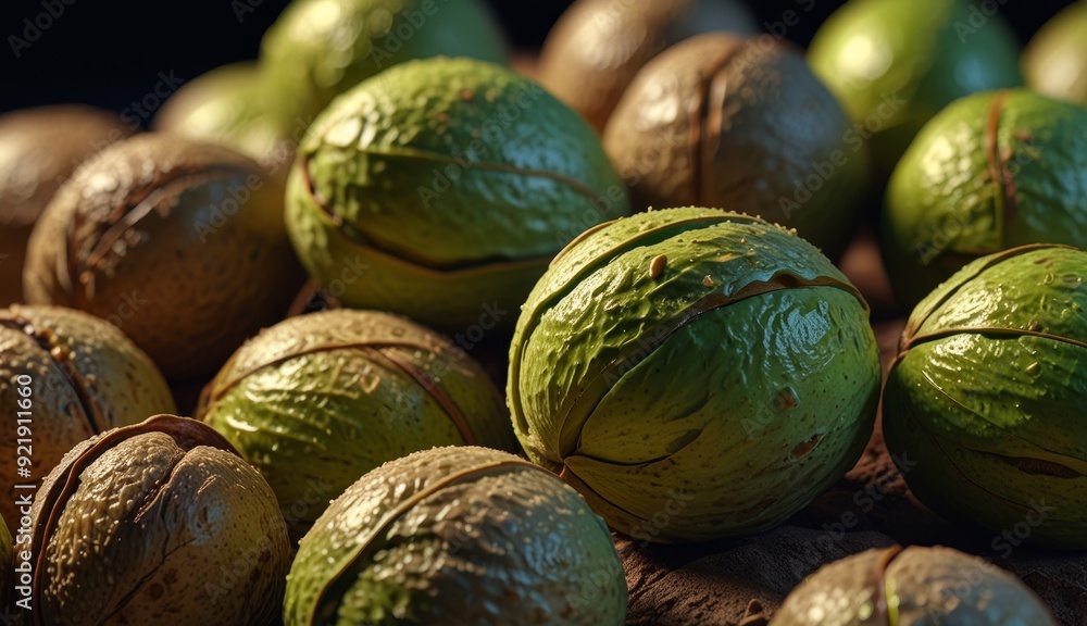 Close-Up of Fresh Pecans on Wood