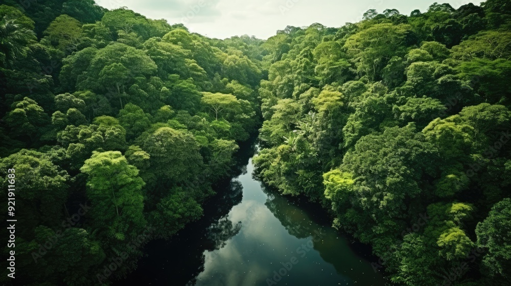 Aerial capture by drone of a breathtaking rainforest, featuring dense foliage, vibrant green trees, and a clear view of the natural landscape,generative ai Aerial capture by drone of a breathtaking rainforest, featuring dense foliage, vibrant green trees, and a clear view of the natural landscape,generative ai