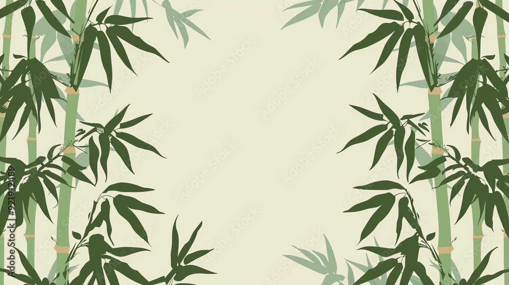 Fototapeta premium Elegant bamboo frame with lush green leaves on a light background, perfect for designs needing a touch of nature and serenity.