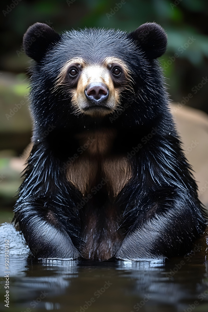 Obraz premium an Indian Sloth bear sitting in the water
