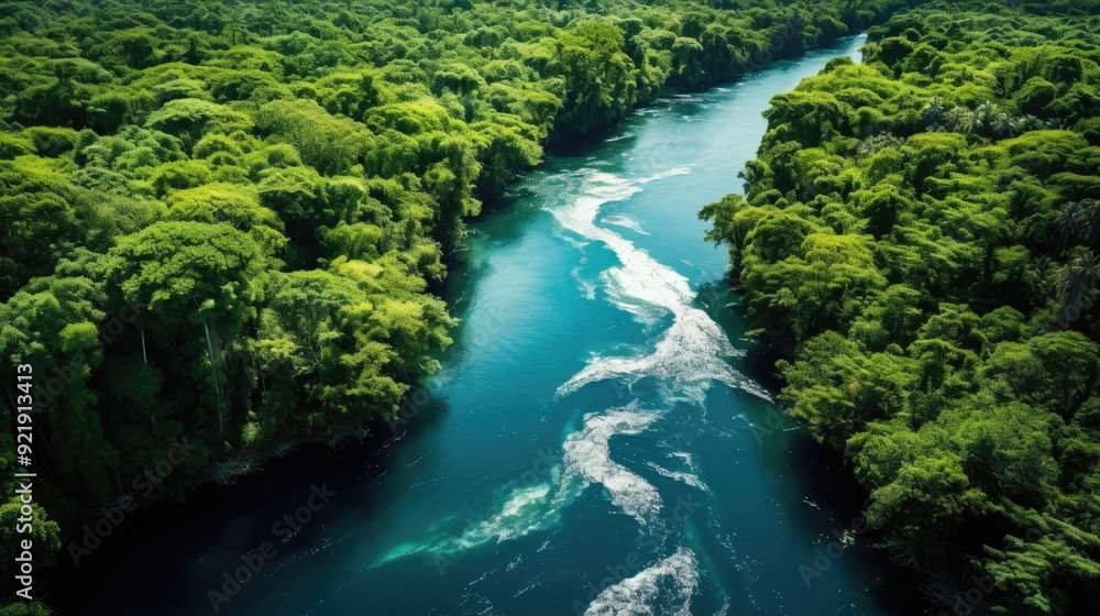 Drone image of a serene rainforest, highlighting the green treetops and natural waterways amidst the expansive tropical landscapeDrone perspective of a vibrant rainforest, showcasing the intricate pat Drone image of a serene rainforest, highlighting the green treetops and natural waterways amidst the expansive tropical landscapeDrone perspective of a vibrant rainforest, showcasing the intricate pat