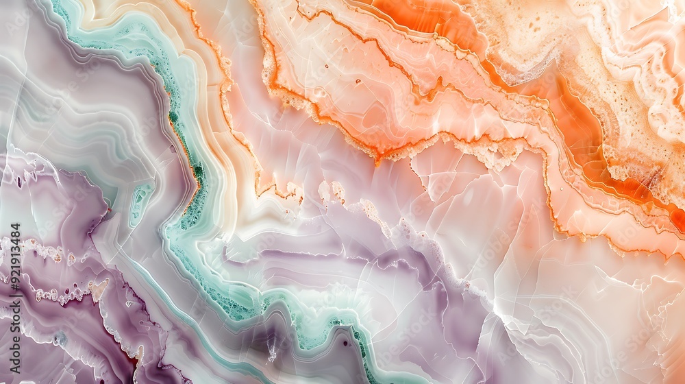 Obraz premium Pastel marble effect, soft swirls of lavender, mint, and peach, intricate and smooth patterns, glossy texture, hd quality, delicate and sophisticated feel. --ar 16:9 --v 6.0 --s 250 --style raw