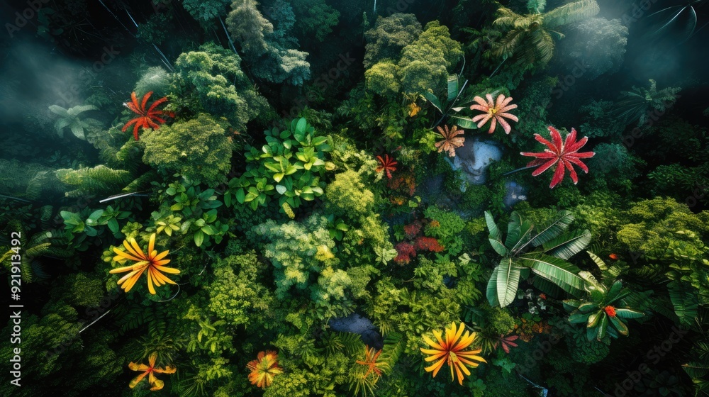 Drone perspective of a vibrant rainforest, showcasing the intricate patterns of the canopy and the vibrant colors of the vegetationDrone shot of a pristine rainforest with rich foliage and misty atmos Drone perspective of a vibrant rainforest, showcasing the intricate patterns of the canopy and the vibrant colors of the vegetationDrone shot of a pristine rainforest with rich foliage and misty atmos