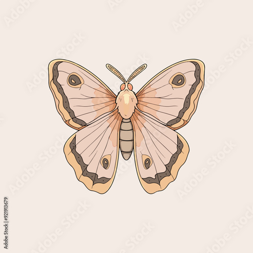 Moth vector illustration. Boho moth design in pastel colors.