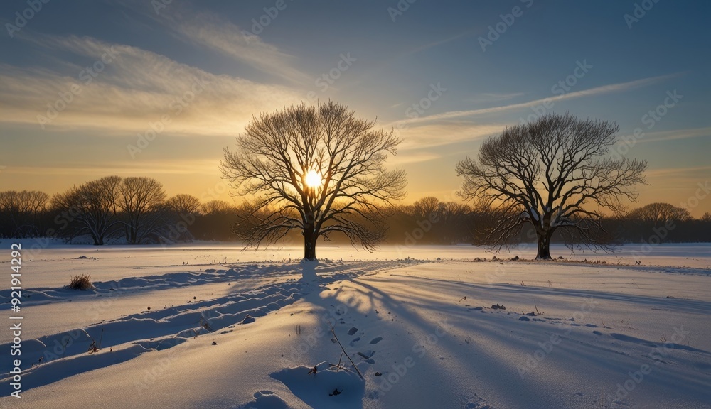 Winter Sunrise Over Snowy Landscape Winter Sunrise Over Snowy Landscape