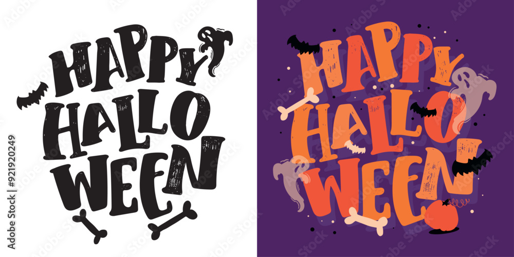 Obraz premium PrintHalloween vibes lettering. Cute hand drawn doodle lettering quote. Lettering for t-shirt design, mug print, bag print, clothes fashion. 100% hand drawn vector image.