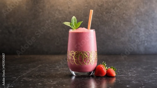 Strawberry smoothie in glass, Healthy fruit drinks concept