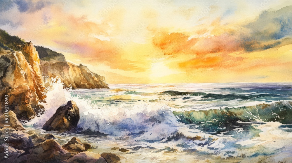 Beautiful sunset over a rocky coastline with crashing waves, vibrant skies, and a serene seascape. Perfect for nature and ocean enthusiasts. Beautiful sunset over a rocky coastline with crashing waves, vibrant skies, and a serene seascape. Perfect for nature and ocean enthusiasts.