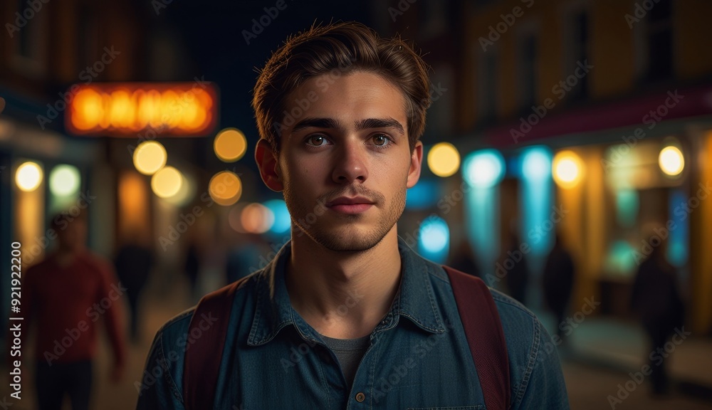 Young Man in Urban Night Scene Young Man in Urban Night Scene