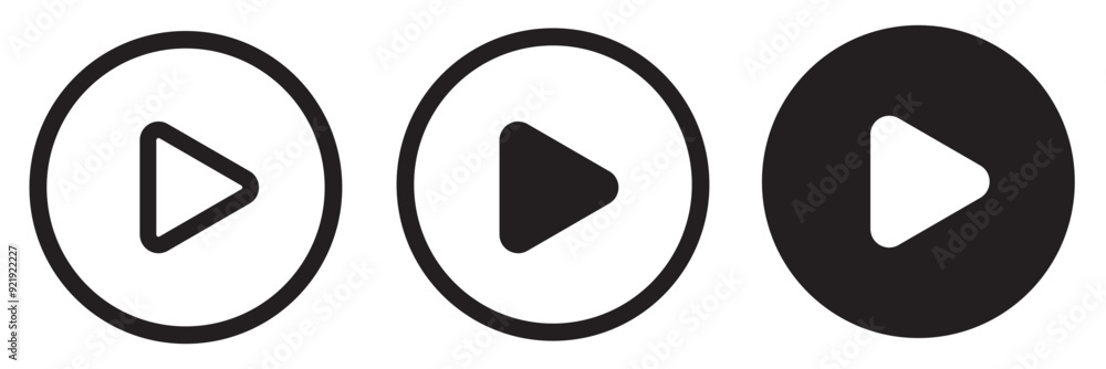 Play icon set. play button icon vector symbol. music video start sign. Play icon set. play button icon vector symbol. music video start sign.