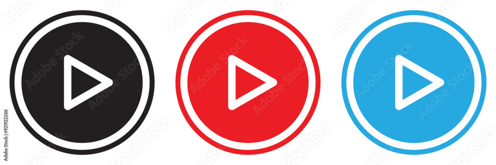 Play icon set. play button icon vector symbol. music video start sign. Play icon set. play button icon vector symbol. music video start sign.