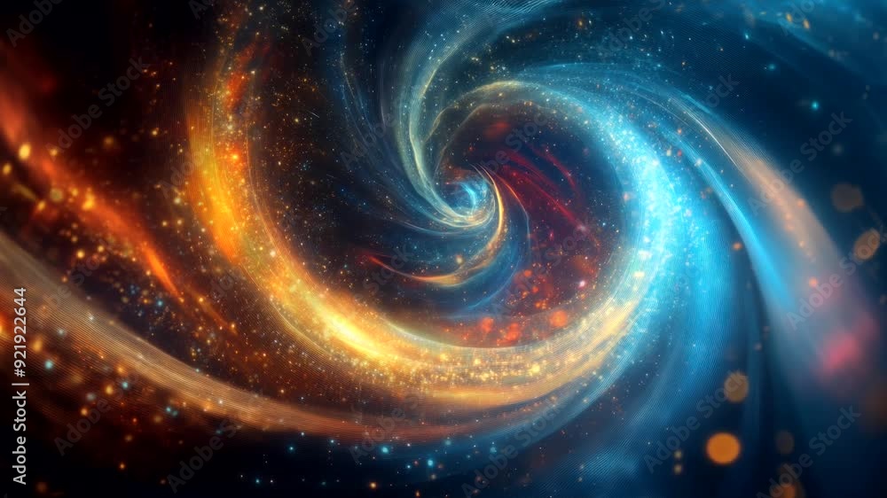 Vibrant swirling light in blue and orange hues creating a dynamic abstract vortex. Seamless looping time-lapse video background. Vibrant swirling light in blue and orange hues creating a dynamic abstract vortex. Seamless looping time-lapse video background.