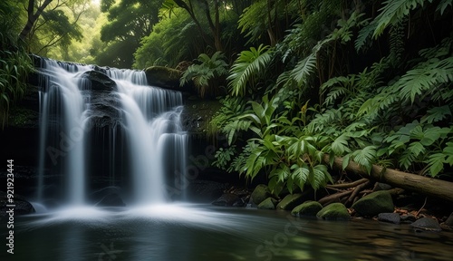 Serene Waterfall in Tropical Paradise