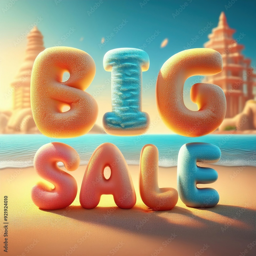3D Big Sale Text on summer beach background 3D Big Sale Text on summer beach background
