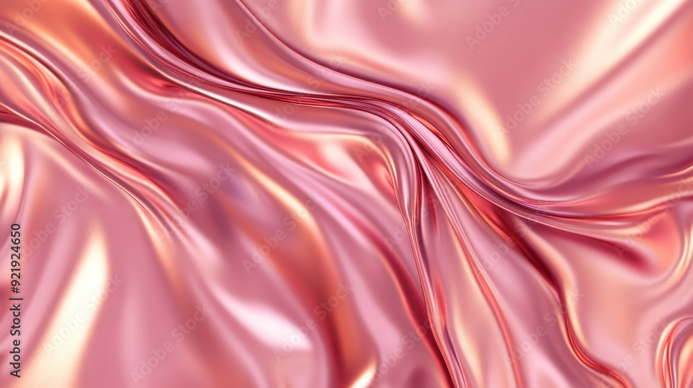 Obraz premium A close-up view of flowing satin fabric in soft pink tones, showcasing smooth textures and light reflections.