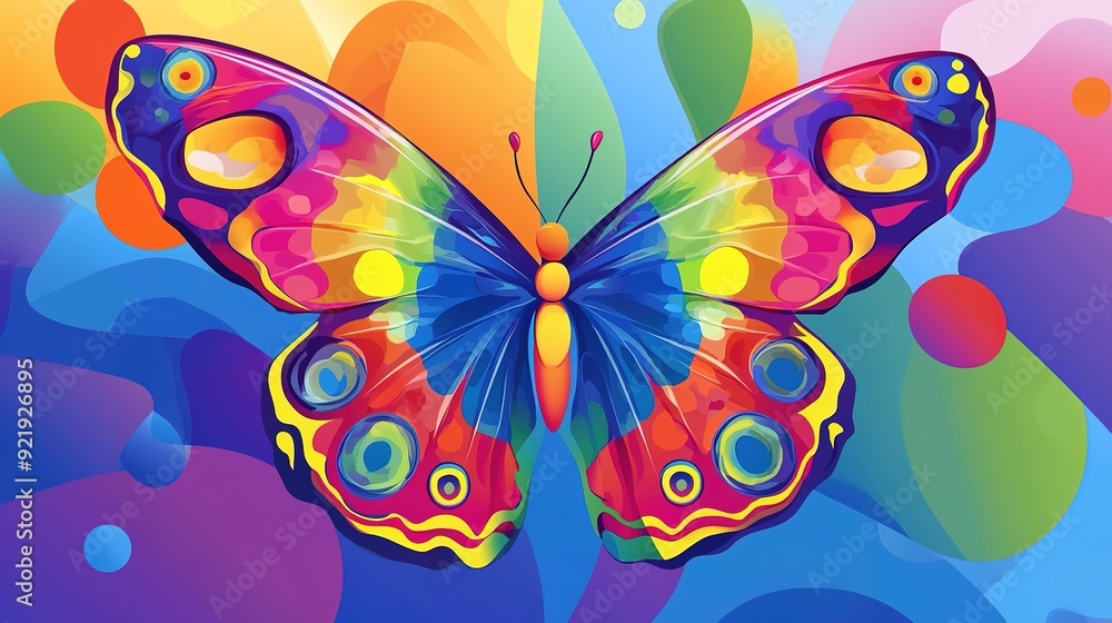 Fototapeta premium Groovy Cartoon Butterfly: Vibrant and Playful Design with Funky Patterns