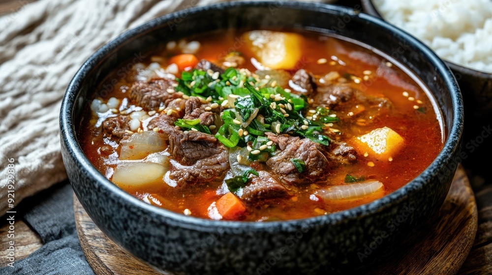 Korean beef soup (seolleongtang) with tender beef and rice. Perfect for traditional meal posts Korean beef soup (seolleongtang) with tender beef and rice. Perfect for traditional meal posts