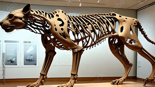 Bones sculpture of panthera spelaea in a museum  photo