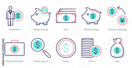 A set of 10 business icons as accountant, money savings, cash