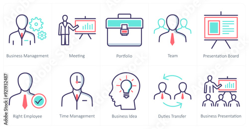 A set of 10 business icons as business management, meeting, portfolio