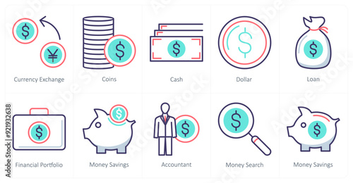A set of 10 business icons as currency exchange, coins, cash