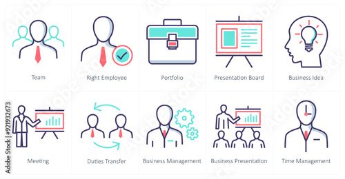 A set of 10 business icons as team, right employee, portfolio