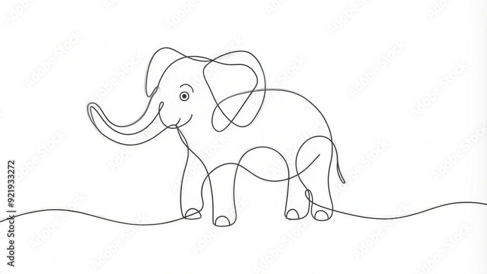 Obraz premium Continuous Line Drawing of a Baby Elephant