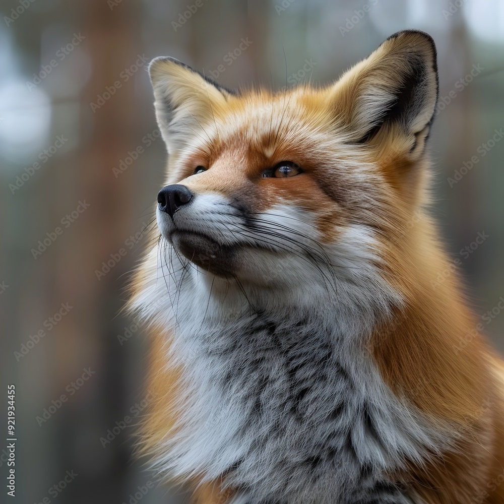 Fototapeta premium Close up of Intense and Curious Red Fox in Vibrant Forest Setting
