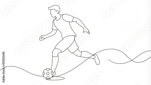 Continuous Line Drawing of a Soccer Player