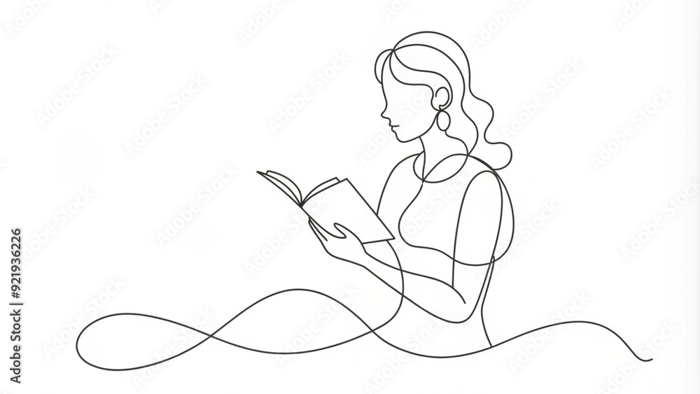 Continuous Line Drawing of a Woman Reading Continuous Line Drawing of a Woman Reading