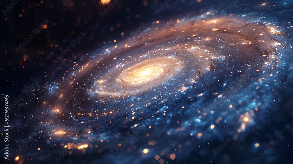 Naklejka premium An artistic rendering of the Milky Way galaxy, with its luminous core and spiraling arms filled with stars and nebulae, in a vast cosmic setting. Detailed, high contrast, hd quality,