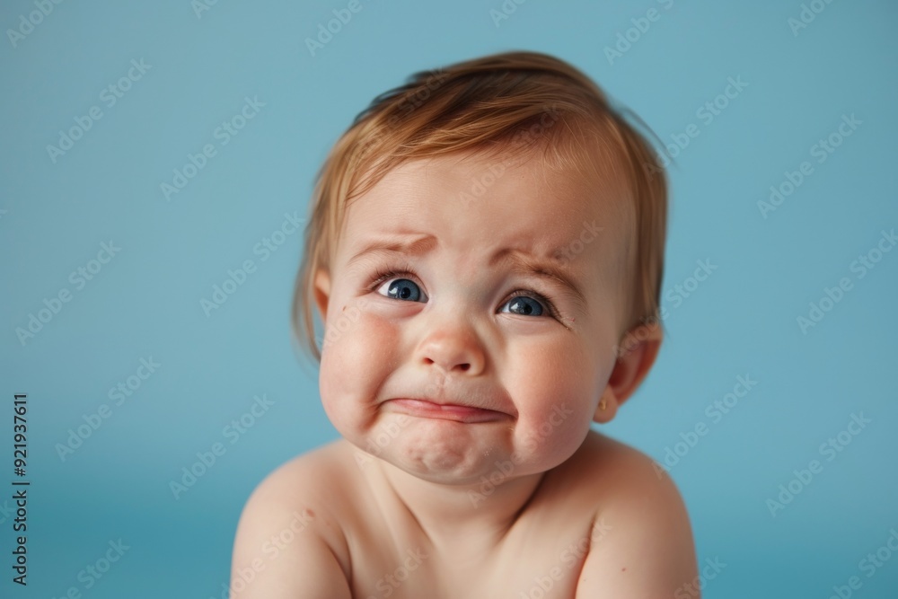 A baby is crying and has a sad expression on its face A baby is crying and has a sad expression on its face
